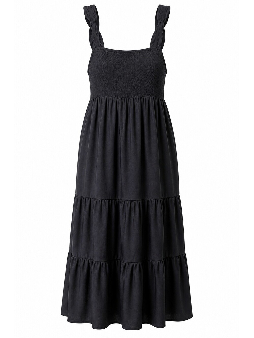 OPT Black Cotton Smocked Tiered Maxi Dress Size L